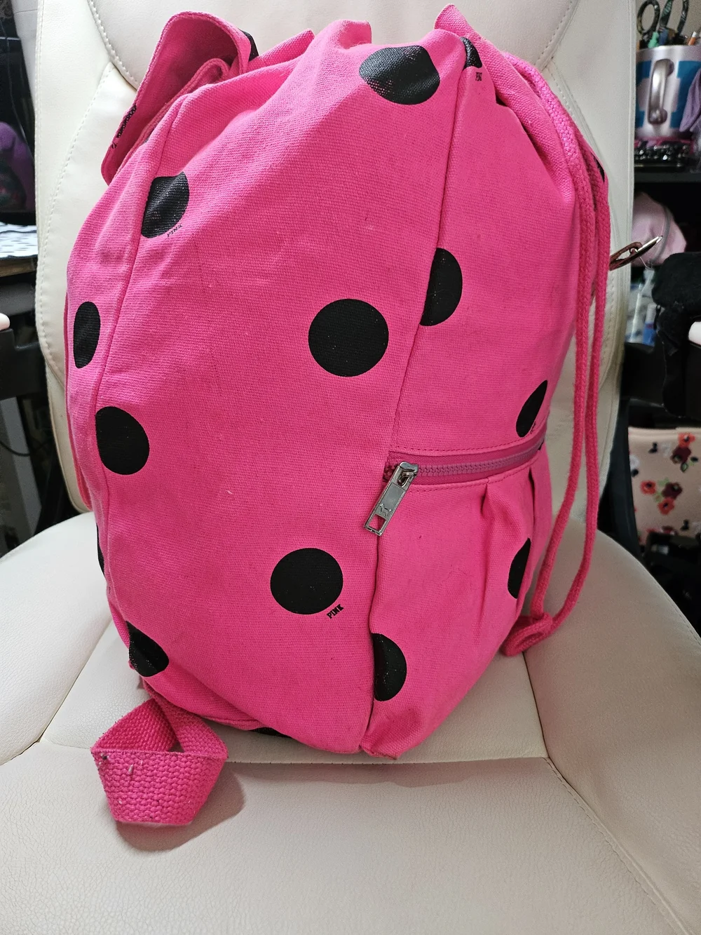 PINK Victoria's Secret Hot Pink Polka Dot Backpack